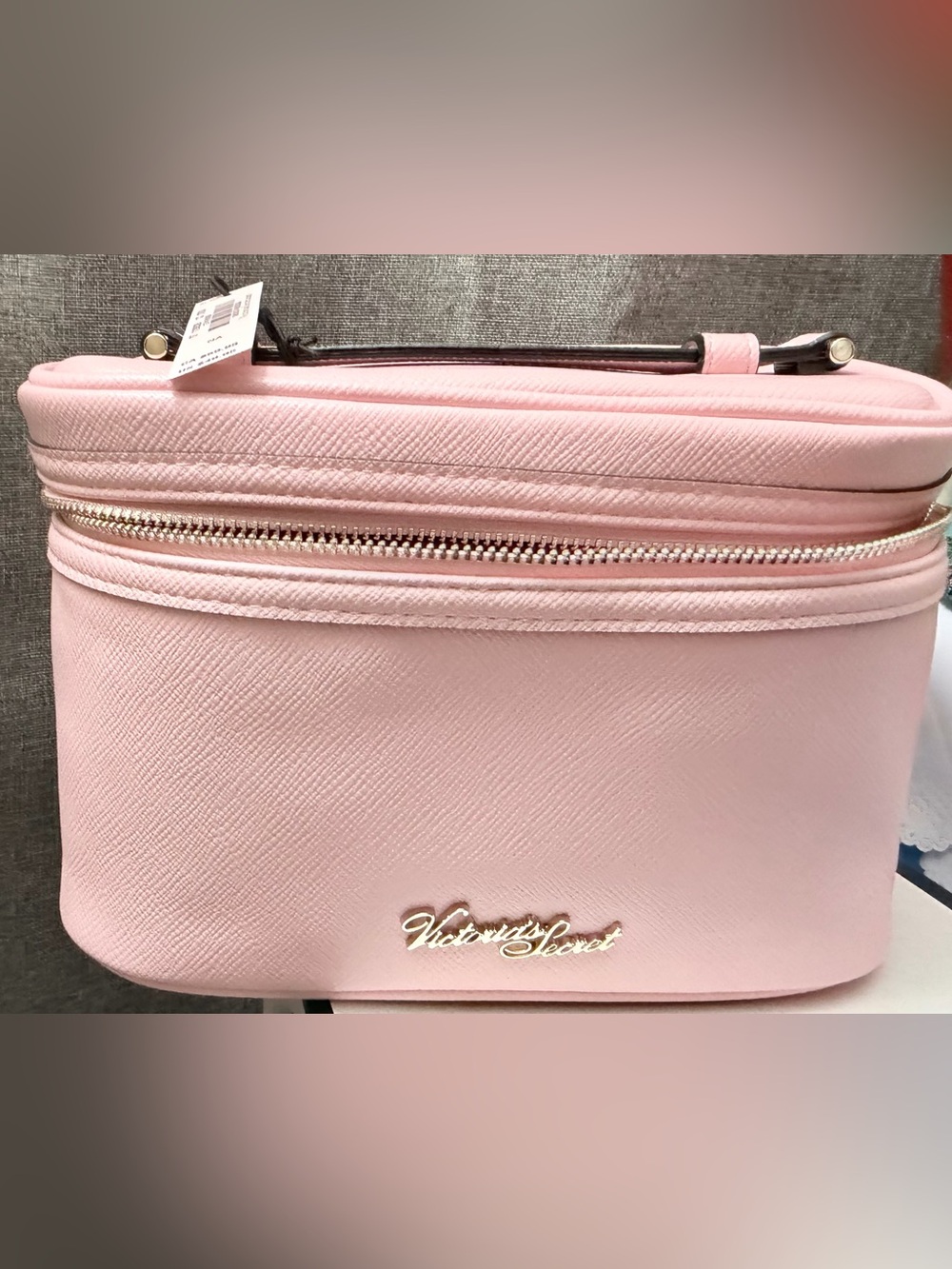 Victoria's Secret Pale Pink Structured Cosmetic Case with Gold Logo